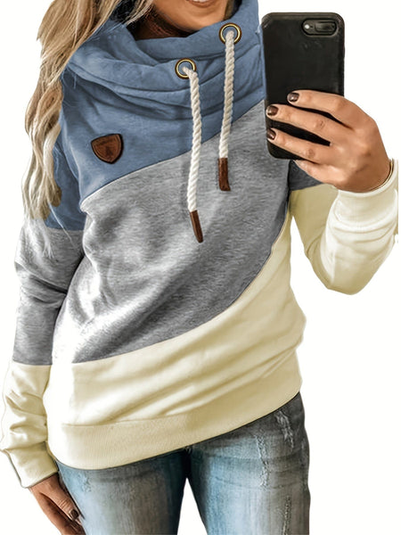Color Block Drawstring Sweatshirt for Women