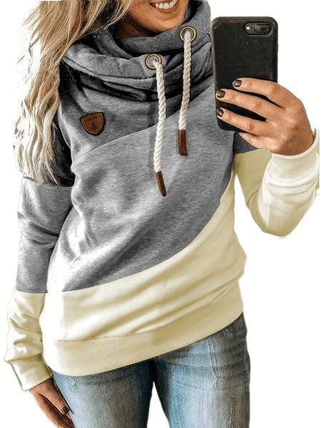 Color Block Drawstring Sweatshirt for Women
