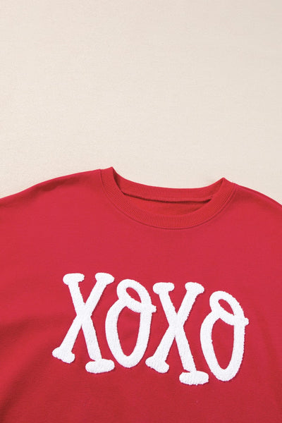 Plus Size Casual Sweatshirt, Women's Plus Ombre & Letter & Heart Print Raglan Sleeve Round Neck Slight Stretch Pullover Sweatshirt