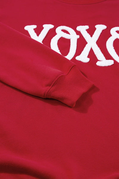 Plus Size Casual Sweatshirt, Women's Plus Ombre & Letter & Heart Print Raglan Sleeve Round Neck Slight Stretch Pullover Sweatshirt