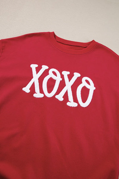 Plus Size Casual Sweatshirt, Women's Plus Ombre & Letter & Heart Print Raglan Sleeve Round Neck Slight Stretch Pullover Sweatshirt