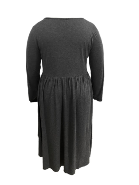 Women's Plus Size Elegant Dress, Women's Plus Plain Long Sleeve Layered Heart Ring Decor Round Neck Maxi Dress