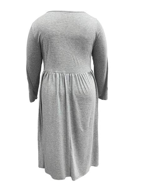 Women's Plus Size Elegant Dress, Women's Plus Plain Long Sleeve Layered Heart Ring Decor Round Neck Maxi Dress