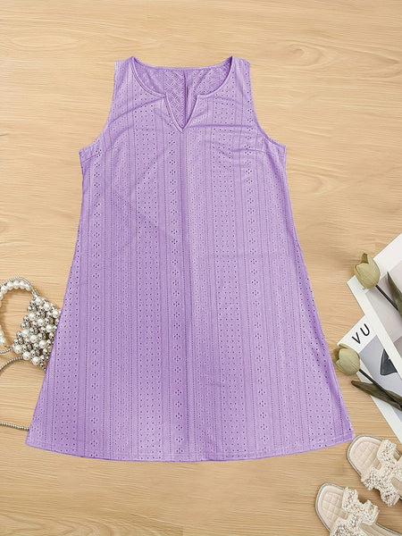Women's Plus Size Sage Green Eyelet Embroidered Notched Neck Tank Dress