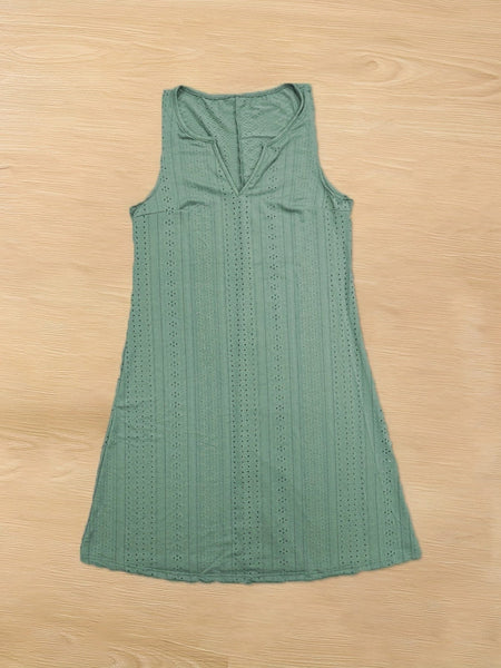Women's Plus Size Sage Green Eyelet Embroidered Notched Neck Tank Dress