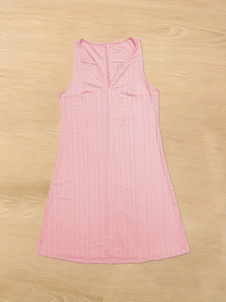 Women's Plus Size Sage Green Eyelet Embroidered Notched Neck Tank Dress