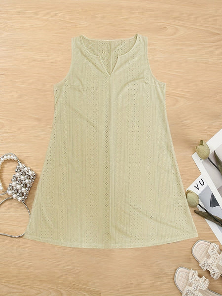 Women's Plus Size Sage Green Eyelet Embroidered Notched Neck Tank Dress