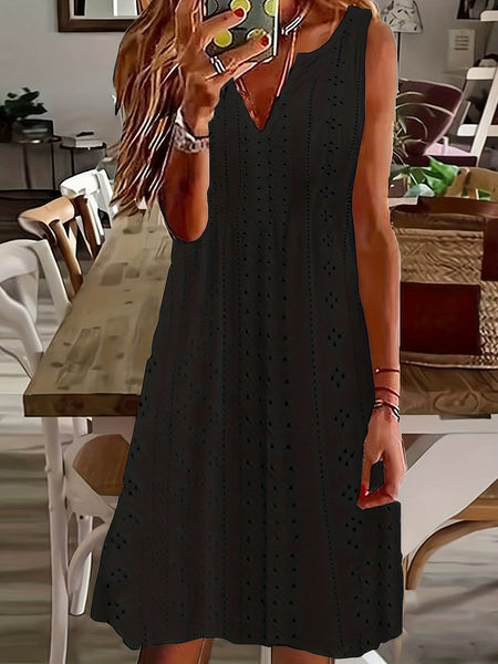 Women's Plus Size Sage Green Eyelet Embroidered Notched Neck Tank Dress