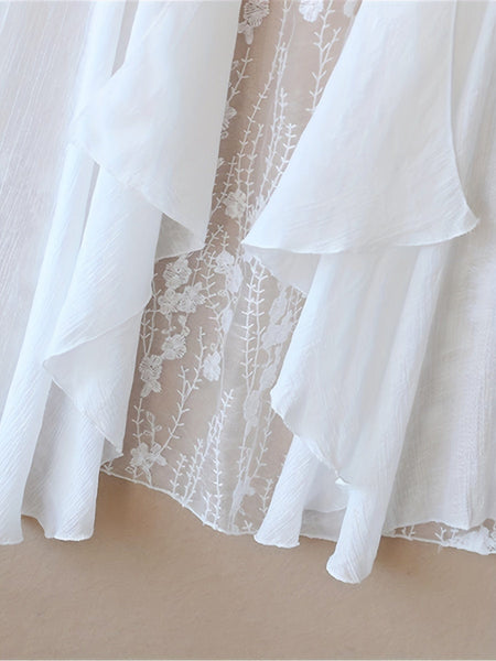 Embroidered White Lace Waterfall Kimono Duster with practical styling and dependable silhouette control.