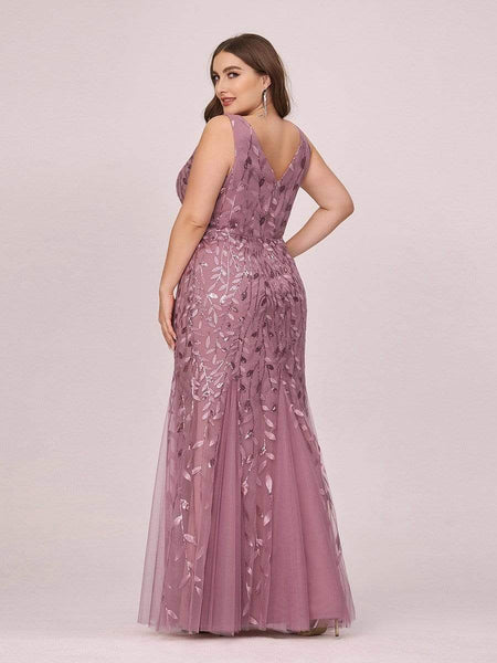 Women's Emerald Leaf Sequin Mermaid Plus Size Formal Gown