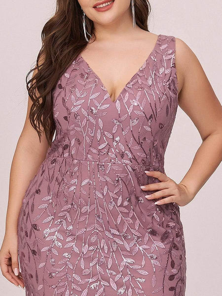 Women's Emerald Leaf Sequin Mermaid Plus Size Formal Gown