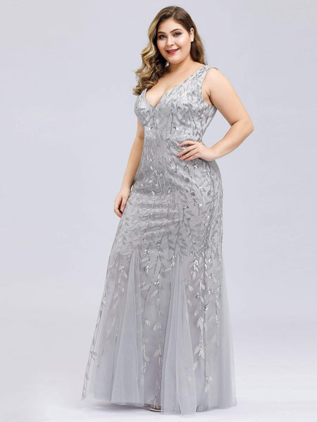 Women's Emerald Leaf Sequin Mermaid Plus Size Formal Gown