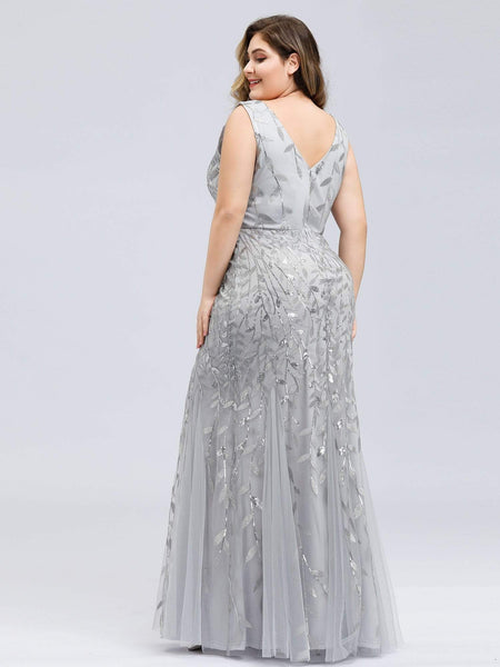 Women's Emerald Leaf Sequin Mermaid Plus Size Formal Gown