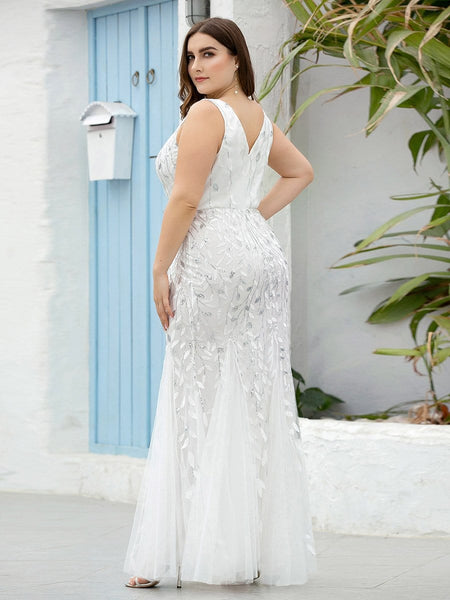 Women's Emerald Leaf Sequin Mermaid Plus Size Formal Gown