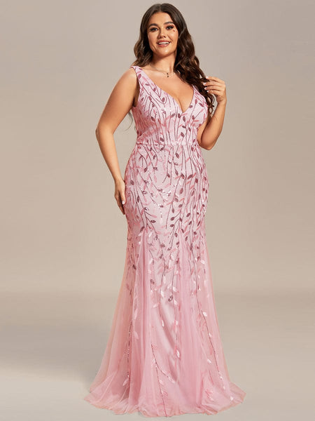 Women's Emerald Leaf Sequin Mermaid Plus Size Formal Gown