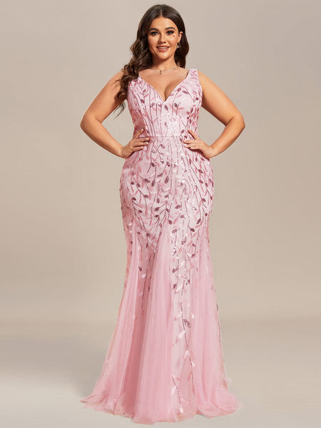 Women's Emerald Leaf Sequin Mermaid Plus Size Formal Gown