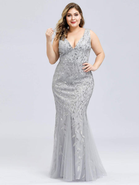 Women's Emerald Leaf Sequin Mermaid Plus Size Formal Gown