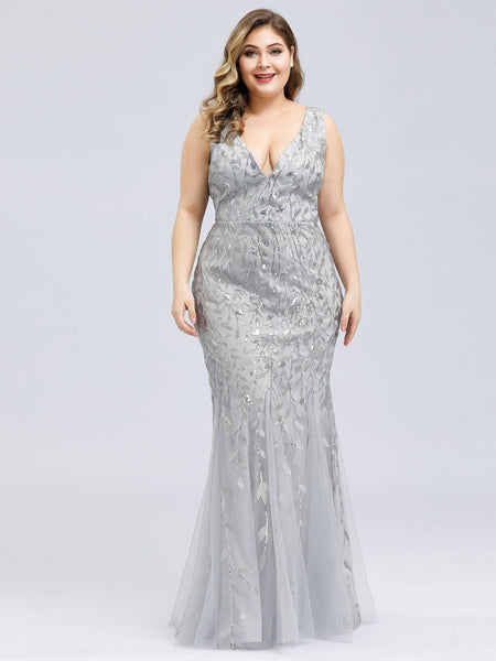 Women's Emerald Leaf Sequin Mermaid Plus Size Formal Gown