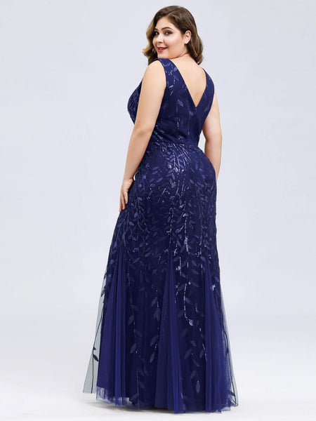 Women's Emerald Leaf Sequin Mermaid Plus Size Formal Gown