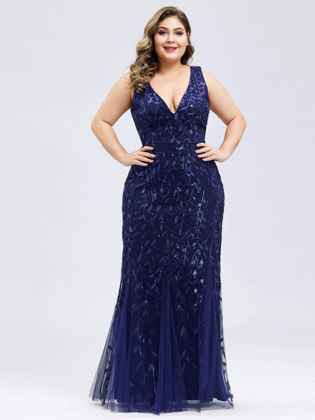 Women's Emerald Leaf Sequin Mermaid Plus Size Formal Gown