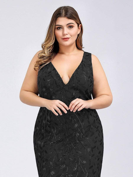 Women's Emerald Leaf Sequin Mermaid Plus Size Formal Gown