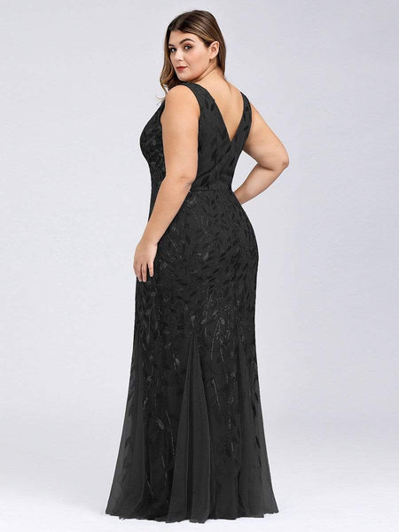 Women's Emerald Leaf Sequin Mermaid Plus Size Formal Gown