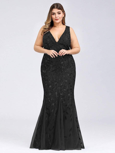 Women's Emerald Leaf Sequin Mermaid Plus Size Formal Gown