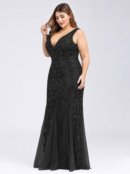Women's Emerald Leaf Sequin Mermaid Plus Size Formal Gown