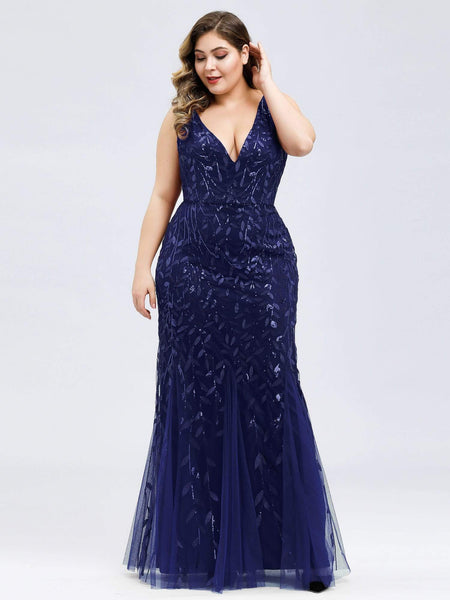 Women's Emerald Leaf Sequin Mermaid Plus Size Formal Gown