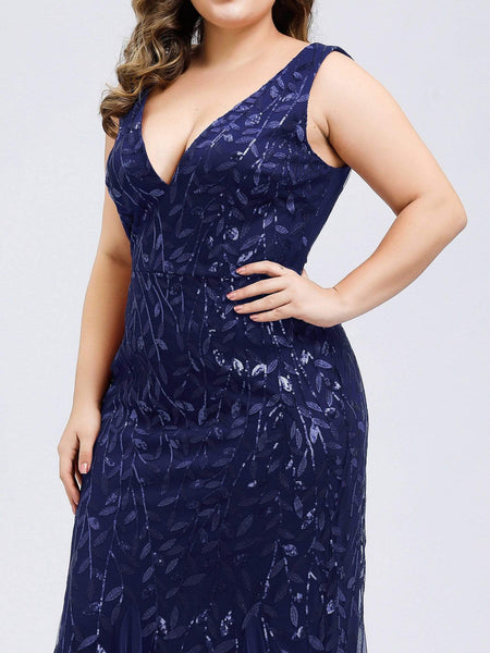 Women's Emerald Leaf Sequin Mermaid Plus Size Formal Gown