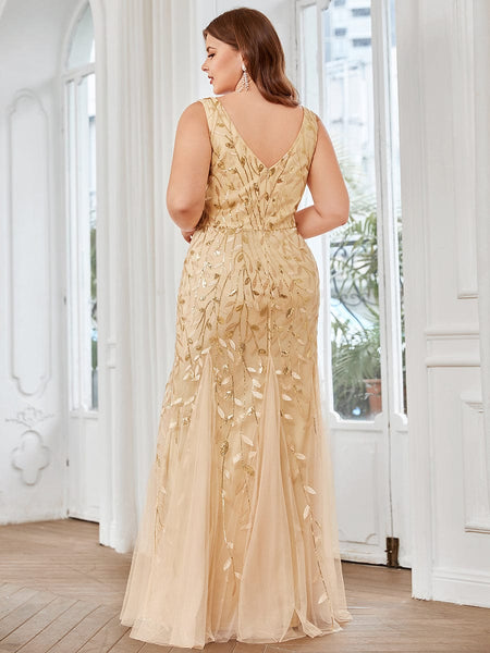 Women's Emerald Leaf Sequin Mermaid Plus Size Formal Gown