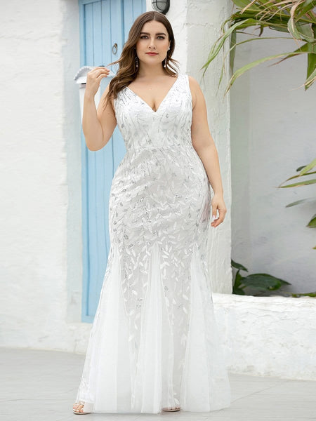 Women's Emerald Leaf Sequin Mermaid Plus Size Formal Gown