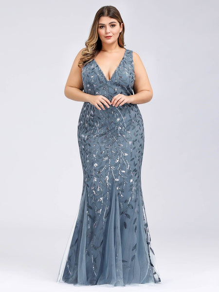 Women's Emerald Leaf Sequin Mermaid Plus Size Formal Gown
