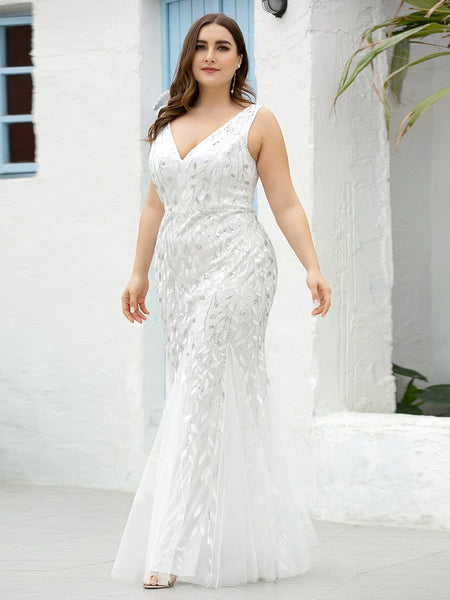 Women's Emerald Leaf Sequin Mermaid Plus Size Formal Gown