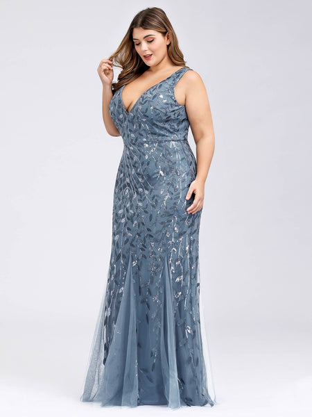Women's Emerald Leaf Sequin Mermaid Plus Size Formal Gown