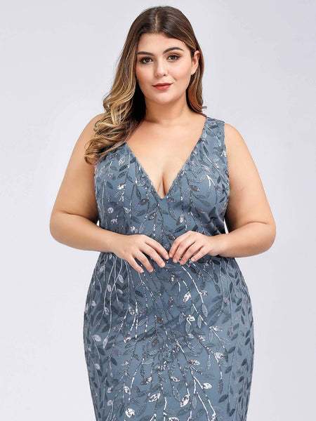 Women's Emerald Leaf Sequin Mermaid Plus Size Formal Gown