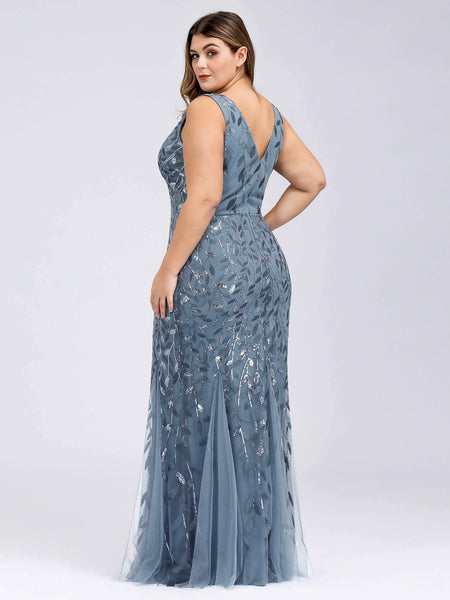 Women's Emerald Leaf Sequin Mermaid Plus Size Formal Gown