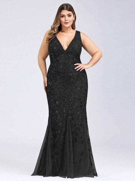 Women's Emerald Leaf Sequin Mermaid Plus Size Formal Gown