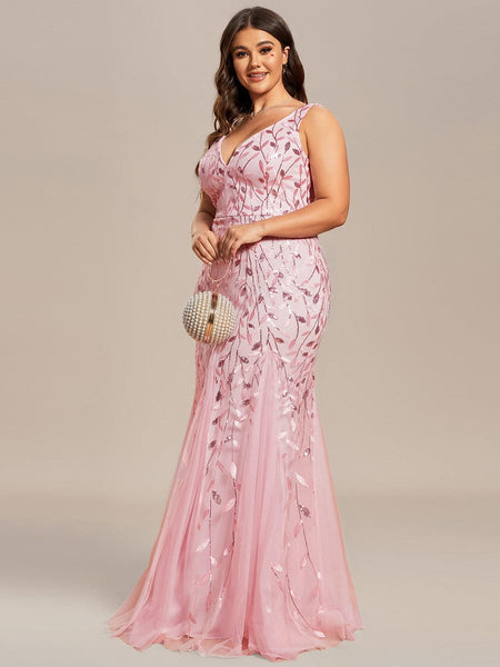 Women's Emerald Leaf Sequin Mermaid Plus Size Formal Gown