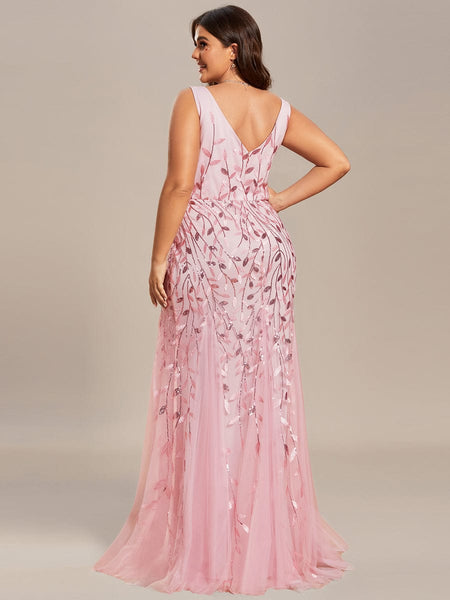 Women's Emerald Leaf Sequin Mermaid Plus Size Formal Gown
