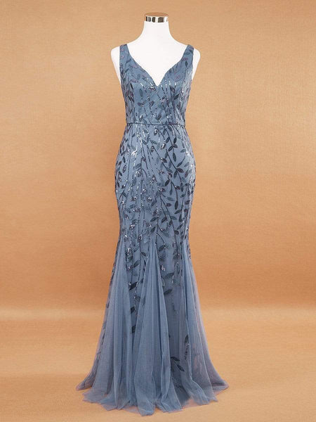 Women's Emerald Leaf Sequin Mermaid Plus Size Formal Gown