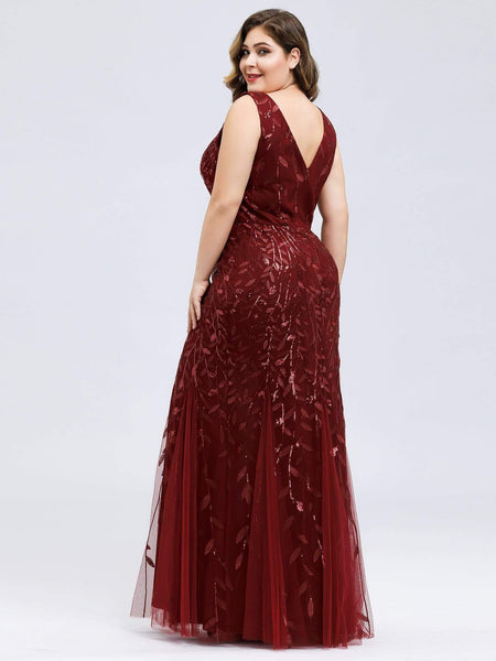 Women's Emerald Leaf Sequin Mermaid Plus Size Formal Gown