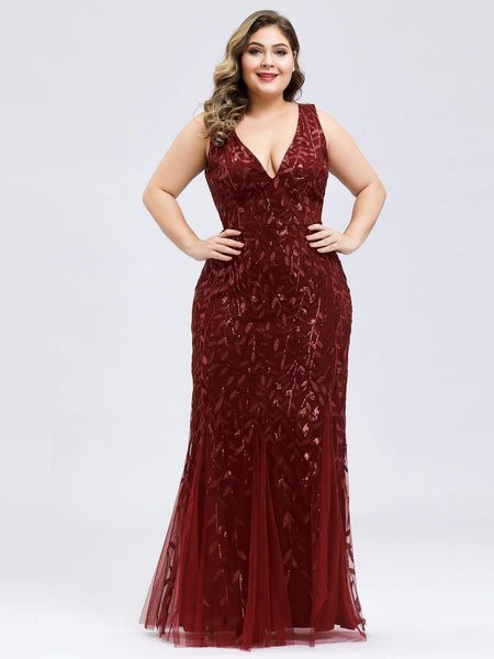 Women's Emerald Leaf Sequin Mermaid Plus Size Formal Gown