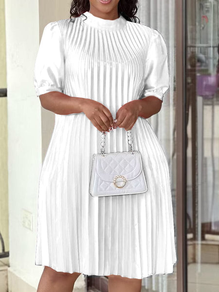 Women's Plus Size Round Neck Loose Casual Pleated Mini Dress