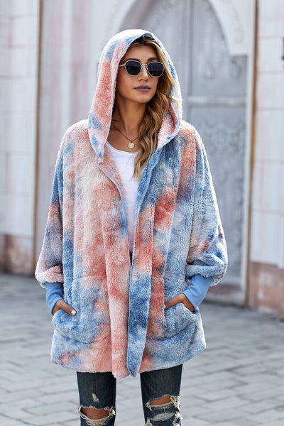 Women's Plush Hooded Pocket Zipper Coat in Coats with versatile layering silhouettes