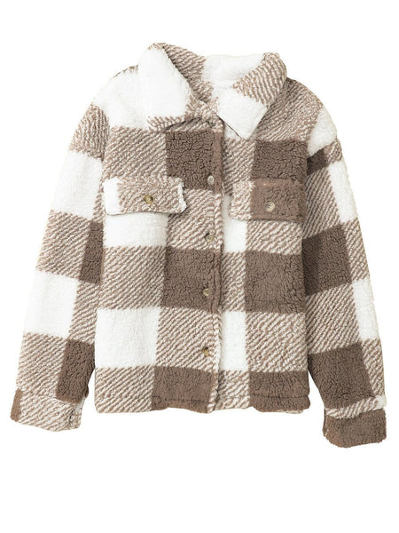Women's Fuzzy Checkered Fleece Jacket