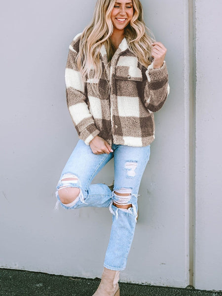 Checkered Plush Fleece Jacket