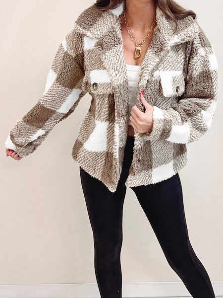 Checkered Plush Fleece Jacket