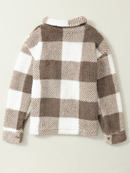 Women's Fuzzy Checkered Fleece Jacket
