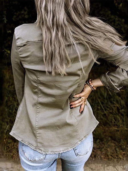 Women's Pocket Button Long Sleeve Denim Shirt Jacket